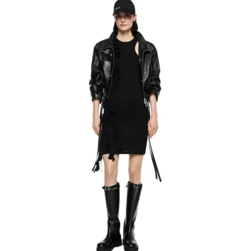Dondup Dresses-- Sheath Dress with Ruffles - Black - Dresses - Luxury Exclusive Collection - Avvenice