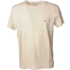Dondup T-shirt-- Short-Sleeved T-shirt with Metal Logo on One Side - Cream White - T-shirt - Luxury Exclusive Collection - Avvenice