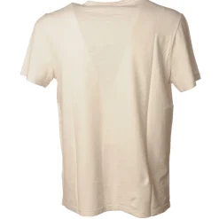Dondup T-shirt-- Short-Sleeved T-shirt with Metal Logo on One Side - Cream White - T-shirt - Luxury Exclusive Collection - Avvenice