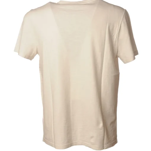Dondup T-shirt-- Short-Sleeved T-shirt with Metal Logo on One Side - Cream White - T-shirt - Luxury Exclusive Collection - Avvenice