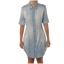 Dondup Dresses-- Short-Sleeves Shirt Model with Collar - Blue Denim - Dresses - Luxury Exclusive Collection - Avvenice