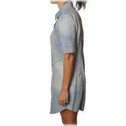 Dondup Dresses-- Short-Sleeves Shirt Model with Collar - Blue Denim - Dresses - Luxury Exclusive Collection - Avvenice