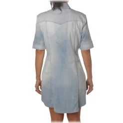 Dondup Dresses-- Short-Sleeves Shirt Model with Collar - Blue Denim - Dresses - Luxury Exclusive Collection - Avvenice