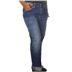 Dondup Trousers-- Straight Jeans with Treated Canvas - Blue - Trousers - Luxury Exclusive Collection - Avvenice