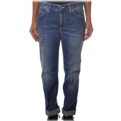 Dondup Trousers-- Straight Jeans with Treated Canvas - Blue - Trousers - Luxury Exclusive Collection - Avvenice