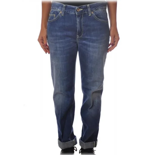 Dondup Trousers-- Straight Jeans with Treated Canvas - Blue - Trousers - Luxury Exclusive Collection - Avvenice