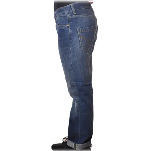 Dondup Trousers-- Straight Jeans with Treated Canvas - Blue - Trousers - Luxury Exclusive Collection - Avvenice