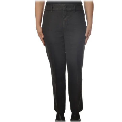 Dondup Trousers-- Straight Leg Trousers with Strap - Black - Trousers - Luxury Exclusive Collection - Avvenice