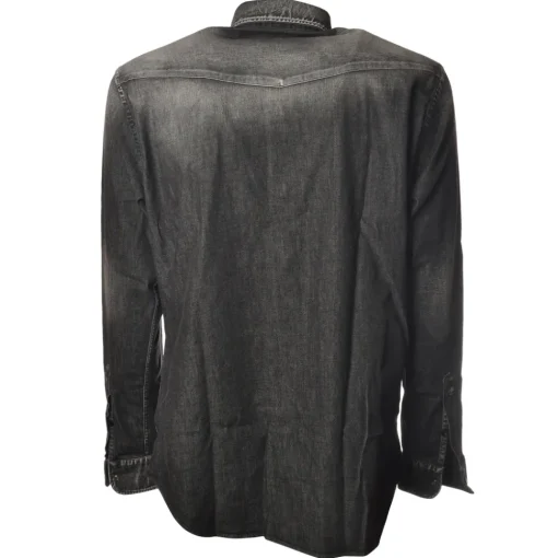 Dondup Shirts-- Texan Model Shirt Made of Washed Denim - Black/Denim - Shirt - Luxury Exclusive Collection - Avvenice