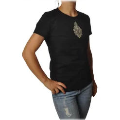 Dondup T-shirt-- T-Shirt with Embroidery - Black - T-shirt - Luxury Exclusive Collection - Avvenice