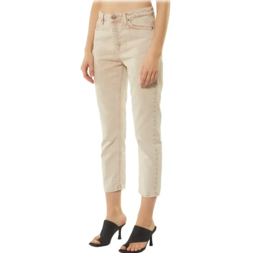 Dondup Trousers-- Washed Canvas Cropped Jeans - Beige - Trousers - Luxury Exclusive Collection - Avvenice