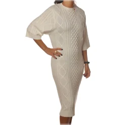 Elisabetta Franchi Dresses-- 3/4 Long Sleeve Crew-Neck - Butter - Dress - Made in Italy - Luxury Exclusive Collection - Avvenice