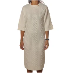 Elisabetta Franchi Dresses-- 3/4 Long Sleeve Crew-Neck - Butter - Dress - Made in Italy - Luxury Exclusive Collection - Avvenice