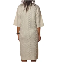 Elisabetta Franchi Dresses-- 3/4 Long Sleeve Crew-Neck - Butter - Dress - Made in Italy - Luxury Exclusive Collection - Avvenice