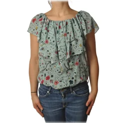 Elisabetta Franchi Shirts-- Blouse Multicolor Pattern - Aquamarine - Shirt - Made in Italy - Luxury Exclusive Collection - Avvenice