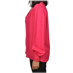 Elisabetta Franchi Shirts-- Blouse with Gold Chain Detail - Fuchsia - Shirt - Made in Italy - Luxury Exclusive Collection - Avvenice