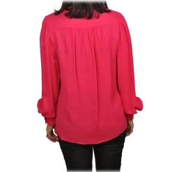 Elisabetta Franchi Shirts-- Blouse with Gold Chain Detail - Fuchsia - Shirt - Made in Italy - Luxury Exclusive Collection - Avvenice