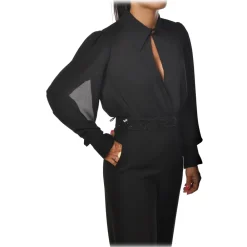 Elisabetta Franchi Shirts-- Body with Long Sleeve - Black - Shirt - Made in Italy - Luxury Exclusive Collection - Avvenice