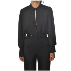 Elisabetta Franchi Shirts-- Body with Long Sleeve - Black - Shirt - Made in Italy - Luxury Exclusive Collection - Avvenice