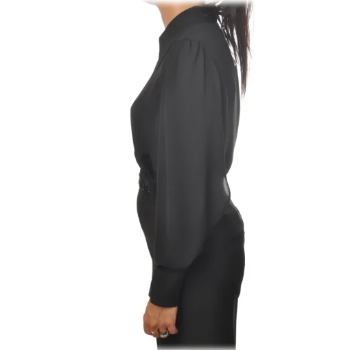 Elisabetta Franchi Shirts-- Body with Long Sleeve - Black - Shirt - Made in Italy - Luxury Exclusive Collection - Avvenice