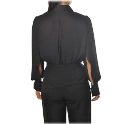 Elisabetta Franchi Shirts-- Body with Long Sleeve - Black - Shirt - Made in Italy - Luxury Exclusive Collection - Avvenice