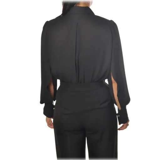 Elisabetta Franchi Shirts-- Body with Long Sleeve - Black - Shirt - Made in Italy - Luxury Exclusive Collection - Avvenice