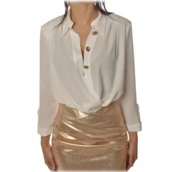 Elisabetta Franchi Shirts-- Body with Long Sleeve - White - Shirt - Made in Italy - Luxury Exclusive Collection - Avvenice