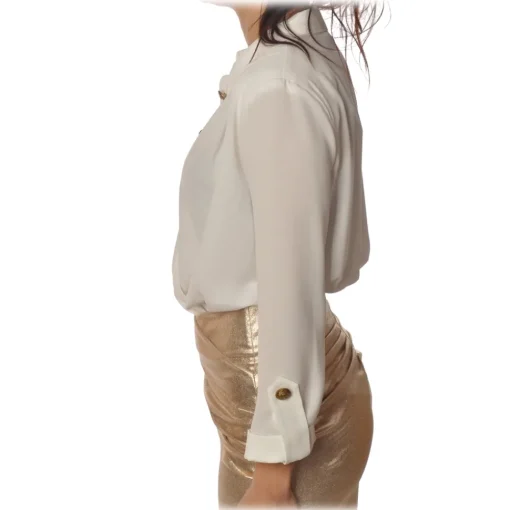 Elisabetta Franchi Shirts-- Body with Long Sleeve - White - Shirt - Made in Italy - Luxury Exclusive Collection - Avvenice