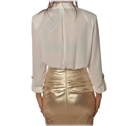 Elisabetta Franchi Shirts-- Body with Long Sleeve - White - Shirt - Made in Italy - Luxury Exclusive Collection - Avvenice