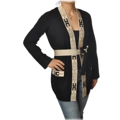 Elisabetta Franchi Knitwears-- Cardigan with Logoed Edges - Black - Pullover - Made in Italy - Luxury Exclusive Collection - Avvenice