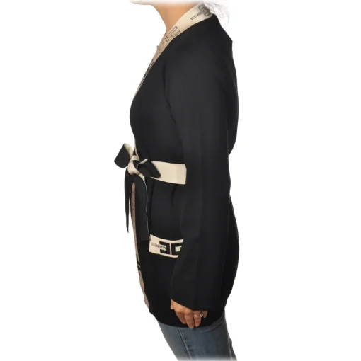 Elisabetta Franchi Knitwears-- Cardigan with Logoed Edges - Black - Pullover - Made in Italy - Luxury Exclusive Collection - Avvenice