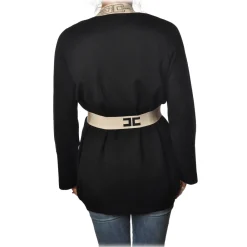 Elisabetta Franchi Knitwears-- Cardigan with Logoed Edges - Black - Pullover - Made in Italy - Luxury Exclusive Collection - Avvenice