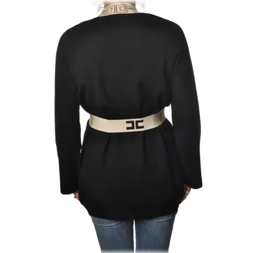 Elisabetta Franchi Knitwears-- Cardigan with Logoed Edges - Black - Pullover - Made in Italy - Luxury Exclusive Collection - Avvenice