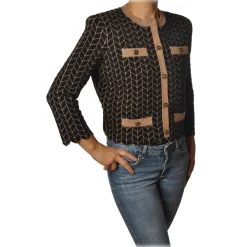 Elisabetta Franchi Knitwears-- Chanel Sweater - Black Brown - Sweater - Made in Italy - Luxury Exclusive Collection - Avvenice
