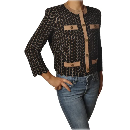 Elisabetta Franchi Knitwears-- Chanel Sweater - Black Brown - Sweater - Made in Italy - Luxury Exclusive Collection - Avvenice