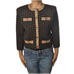 Elisabetta Franchi Knitwears-- Chanel Sweater - Black Brown - Sweater - Made in Italy - Luxury Exclusive Collection - Avvenice