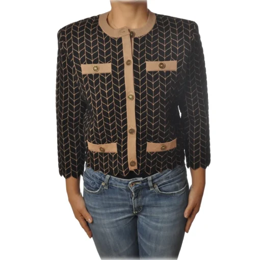 Elisabetta Franchi Knitwears-- Chanel Sweater - Black Brown - Sweater - Made in Italy - Luxury Exclusive Collection - Avvenice