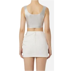 Elisabetta Franchi Tops-- Coated Crop Top - Silver - Top - Made in Italy - Luxury Exclusive Collection - Avvenice