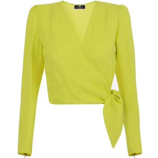 Elisabetta Franchi Shirts-- Crossed Sash Shirt - Yellow - Shirt - Made in Italy - Luxury Exclusive Collection - Avvenice