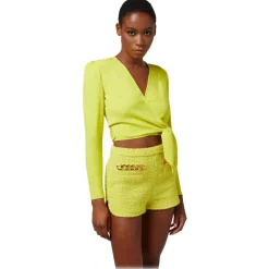 Elisabetta Franchi Shirts-- Crossed Sash Shirt - Yellow - Shirt - Made in Italy - Luxury Exclusive Collection - Avvenice