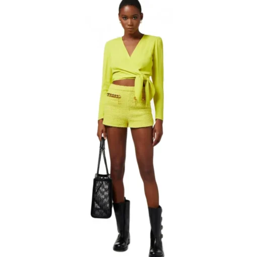 Elisabetta Franchi Shirts-- Crossed Sash Shirt - Yellow - Shirt - Made in Italy - Luxury Exclusive Collection - Avvenice