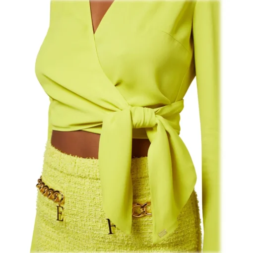 Elisabetta Franchi Shirts-- Crossed Sash Shirt - Yellow - Shirt - Made in Italy - Luxury Exclusive Collection - Avvenice