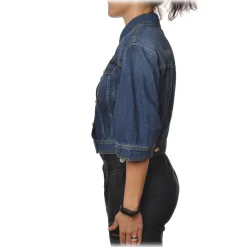 Elisabetta Franchi Jackets-- Denim Jacket with Logo - Blue - Jacket - Made in Italy - Luxury Exclusive Collection - Avvenice