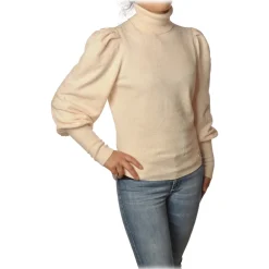 Elisabetta Franchi Knitwears-- High-Neck Sweater in Chenille - Ivory - Pullover - Made in Italy - Luxury Exclusive Collection - Avvenice