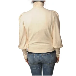 Elisabetta Franchi Knitwears-- High-Neck Sweater in Chenille - Ivory - Pullover - Made in Italy - Luxury Exclusive Collection - Avvenice