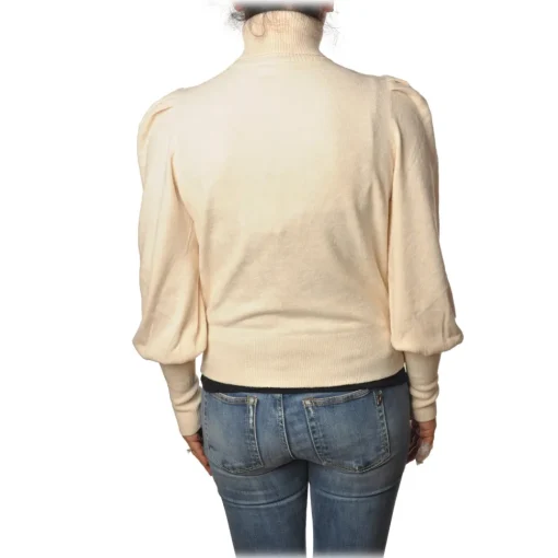 Elisabetta Franchi Knitwears-- High-Neck Sweater in Chenille - Ivory - Pullover - Made in Italy - Luxury Exclusive Collection - Avvenice