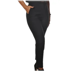 Elisabetta Franchi Trousers-- High-Waisted Straight Leg - Black - Trousers - Made in Italy - Luxury Exclusive Collection - Avvenice