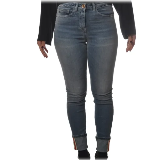 Elisabetta Franchi Trousers-- High-Waisted Slim Jeans - Denim - Trousers - Made in Italy - Luxury Exclusive Collection - Avvenice