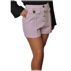 Elisabetta Franchi Trousers-- High-Waist Shorts with Buttons - Lillac - Trousers - Made in Italy - Luxury Exclusive Collection - Avvenice