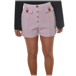 Elisabetta Franchi Trousers-- High-Waist Shorts with Buttons - Lillac - Trousers - Made in Italy - Luxury Exclusive Collection - Avvenice